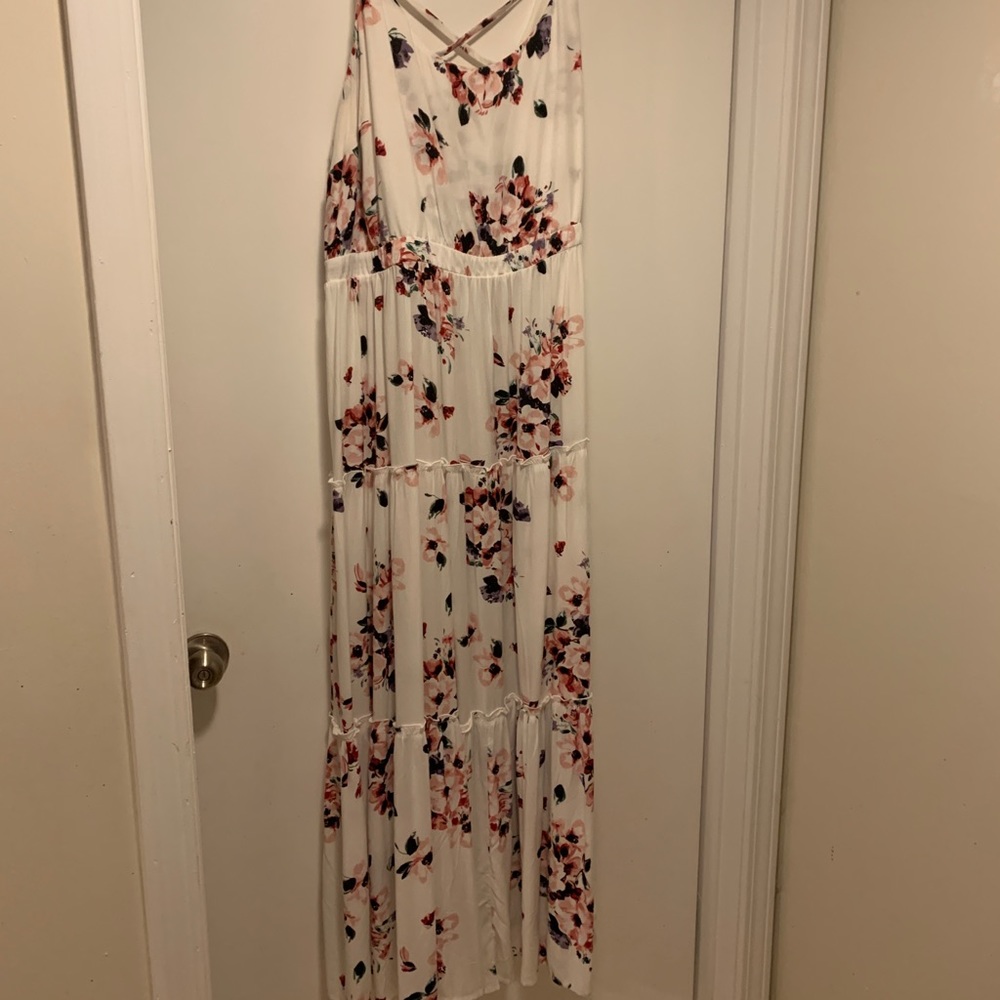 Torrid White Tiered Floral Tie Waist Maxi Dress 3X